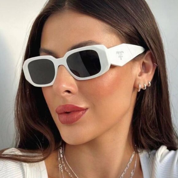 Prada Men Sunglasses Ivory White Dark Gray Rectangle PR17WS 1425S0 NEW - Picture 14 of 17